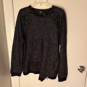 Black Sweater w/ Faux Leather and Zipper Accents